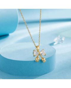 Modern Style Animal Water Droplets Flower Stainless Steel Inlay Zircon Gold Plated Pendant Necklace