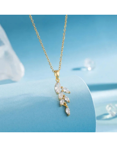 Modern Style Animal Water Droplets Flower Stainless Steel Inlay Zircon Gold Plated Pendant Necklace