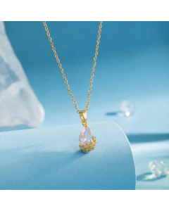 Modern Style Animal Water Droplets Flower Stainless Steel Inlay Zircon Gold Plated Pendant Necklace