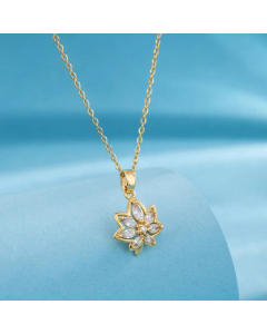 Modern Style Animal Water Droplets Flower Stainless Steel Inlay Zircon Gold Plated Pendant Necklace