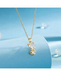 Modern Style Animal Water Droplets Flower Stainless Steel Inlay Zircon Gold Plated Pendant Necklace