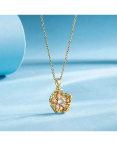 Modern Style Animal Water Droplets Flower Stainless Steel Inlay Zircon Gold Plated Pendant Necklace