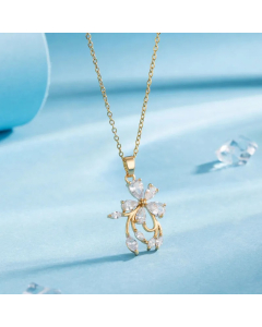 Modern Style Animal Water Droplets Flower Stainless Steel Inlay Zircon Gold Plated Pendant Necklace