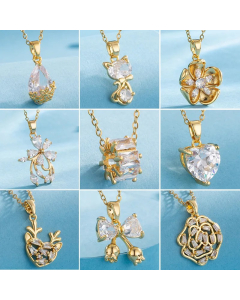 Modern Style Animal Water Droplets Flower Stainless Steel Inlay Zircon Gold Plated Pendant Necklace_colorza_9
