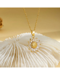 Elegant Cross Heart Shape Flower Stainless Steel Plating Inlay Zircon 18K Gold Plated Pendant Necklace