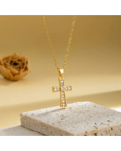 Elegant Cross Heart Shape Flower Stainless Steel Plating Inlay Zircon 18K Gold Plated Pendant Necklace