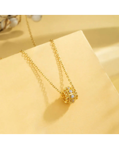Elegant Cross Heart Shape Flower Stainless Steel Plating Inlay Zircon 18K Gold Plated Pendant Necklace