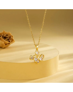 Elegant Cross Heart Shape Flower Stainless Steel Plating Inlay Zircon 18K Gold Plated Pendant Necklace