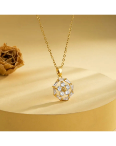 Elegant Cross Heart Shape Flower Stainless Steel Plating Inlay Zircon 18K Gold Plated Pendant Necklace