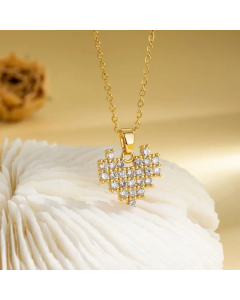Elegant Cross Heart Shape Flower Stainless Steel Plating Inlay Zircon 18K Gold Plated Pendant Necklace