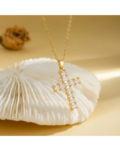 Elegant Cross Heart Shape Flower Stainless Steel Plating Inlay Zircon 18K Gold Plated Pendant Necklace