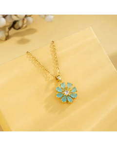 Elegant Cross Heart Shape Flower Stainless Steel Plating Inlay Zircon 18K Gold Plated Pendant Necklace