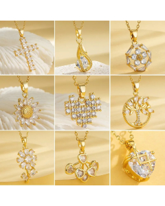Casual Elegant Cross Heart Shape Flower Stainless Steel Titanium Steel Plating Inlay Zircon 18K Gold Plated Gold Plated Pendant Necklace_colorza_9