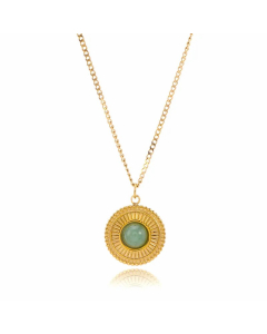 Retro Simple Style Round Stainless Steel Plating Inlay Green Aventurine 18K Gold Plated Pendant Necklace