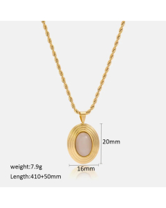 Simple Style Oval Stainless Steel Inlay Zircon 18K Gold Plated Pendant Necklace