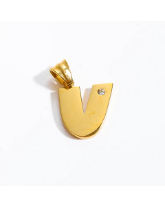 Letter v Stainless Steel Plating Inlay Zircon 18K Gold Plated Necklace Pendant