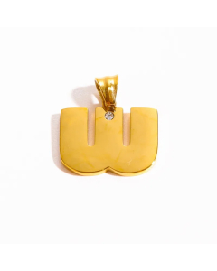 Letter w Stainless Steel Plating Inlay Zircon 18K Gold Plated Necklace Pendant