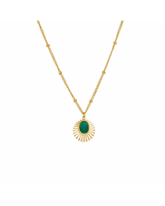 Retro Round Titanium Steel Plating Inlay Malachite 18K Gold Plated Pendant Necklace