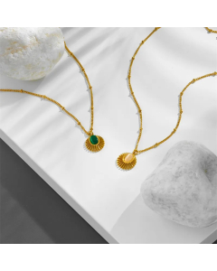 Casual Retro Round Titanium Steel Plating Inlay Malachite 18K Gold Plated Pendant Necklace_colorza_5