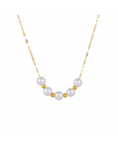 Simple Style Round Titanium Steel Beaded Pearl Plating 18K Gold Plated Necklace