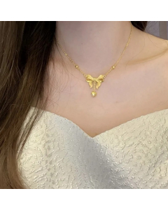 Princess Heart Shape Bow Knot Titanium Steel Plating 18K Gold Plated Pendant Necklace