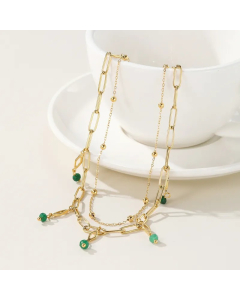 Simple Style Round Arylic Titanium Steel Plating 14K Gold Plated Layered Necklaces