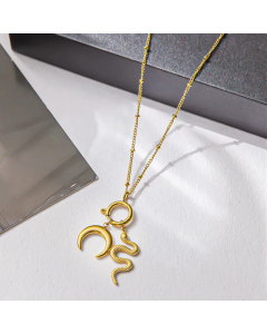 Simple Style Streetwear Moon Snake Titanium Steel Pendant Necklace
