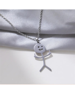 Steel Color Human Face Titanium Steel Plating Pendant Necklace