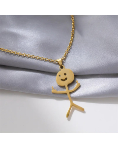 Gold Color Human Face Titanium Steel Plating Pendant Necklace