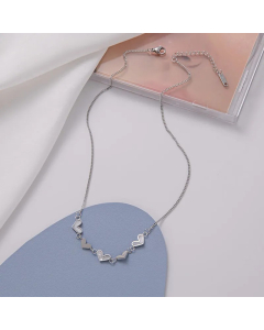 Wholesale Stainless Steel Necklace With Heart Charms Iinked, the heart charms with white pearl inlaid. The Necklace Color is steel color, well finish.  