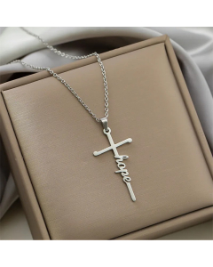 Colorza Simple Style Cross Letter Titanium Steel Plating Pendant Necklace-Steel Color-01