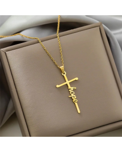 Colorza Simple Style Cross Letter Titanium Steel Plating Pendant Necklace-Gold Color-01