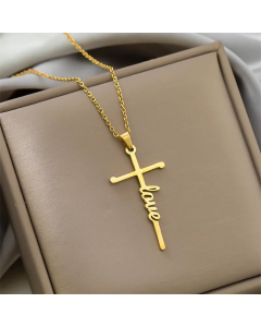 Colorza Simple Style Cross Letter Titanium Steel Plating Pendant Necklace-Gold Color-02
