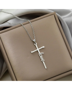 Colorza Simple Style Cross Letter Titanium Steel Plating Pendant Necklace-Steel Color-02