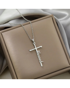Colorza Simple Style Cross Letter Titanium Steel Plating Pendant Necklace-Steel Color-03