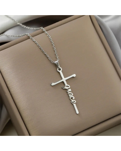 Colorza Simple Style Cross Letter Titanium Steel Plating Pendant Necklace-Steel Color-04