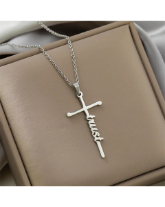Colorza Simple Style Cross Letter Titanium Steel Plating Pendant Necklace-Steel Color-06