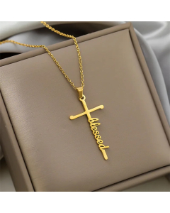 Colorza Simple Style Cross Letter Titanium Steel Plating Pendant Necklace-Gold Color-03
