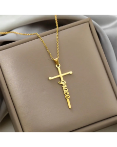 Colorza Simple Style Cross Letter Titanium Steel Plating Pendant Necklace-Gold Color-04