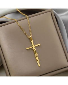 Colorza Simple Style Cross Letter Titanium Steel Plating Pendant Necklace-Gold Color-05