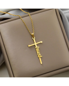 Colorza Simple Style Cross Letter Titanium Steel Plating Pendant Necklace-Gold Color-06