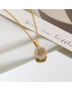 Elegant Streetwear Cross Bear Flower Titanium Steel Inlay Zircon Pendant Necklace