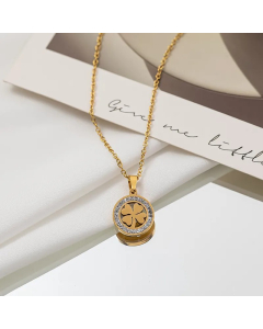Elegant Streetwear Cross Bear Flower Titanium Steel Inlay Zircon Pendant Necklace