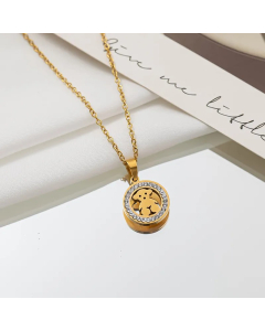 Elegant Streetwear Cross Bear Flower Titanium Steel Inlay Zircon Pendant Necklace