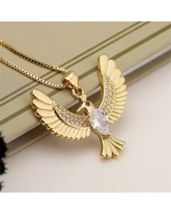 IG Style Peace Dove Bird Copper Inlay Zircon Necklace