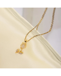 Casual Simple Style Tulip Titanium Steel Inlay Opal Zircon Pendant Necklace