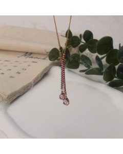 Pink Water Droplets Titanium Steel Inlay Rhinestones Pendant Necklace