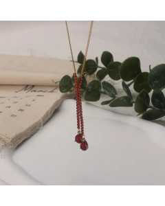 Red Water Droplets Titanium Steel Inlay Rhinestones Pendant Necklace