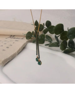 Green Water Droplets Titanium Steel Inlay Rhinestones Pendant Necklace