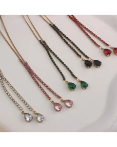 Simple Style Water Droplets Titanium Steel Inlay Rhinestones Pendant Necklace